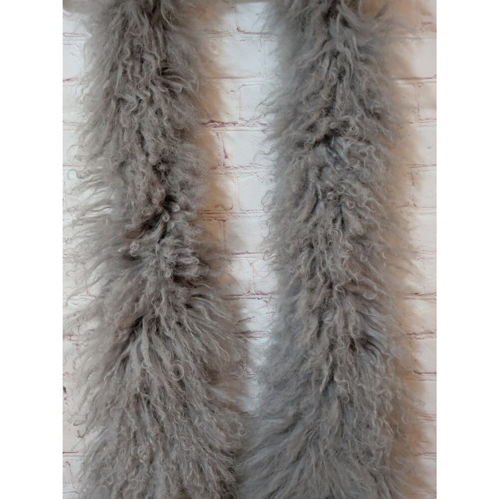 Charlotte Simone Gray Mongolian Lambswool Fur Stole Scarf 6' Long Wide Ends EUC - Picture 3 of 8
